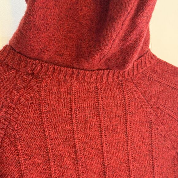 Moth Sweater Womens Large Red Wool Cable Knit Hooded Tunic Pullover Asym Hem - Picture 11 of 14